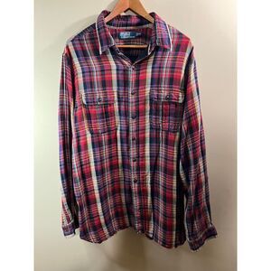 Polo Ralph Lauren Classic Red Plaid Button-Down Flannel Shirt Casual Long Sleeve